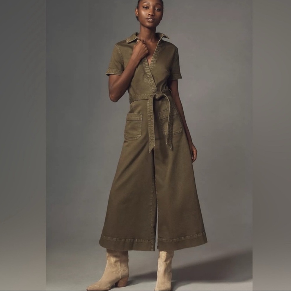 Olive Green Belted Jumpsuit - Picture 2 of 2